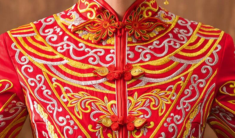 

Nice Style Chinese Wedding Bride Cheongsam Red Traditional Evening Dress Embroidery Long Qipao Womens Clothing Size S M L XL XXL