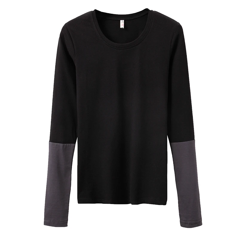 Футболка женская хлопковая с длинным рукавом модная комбинированная одежда в