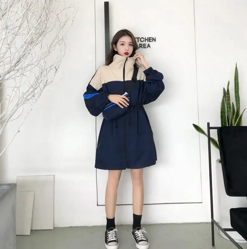 Женская Длинная ветровка в стиле пэчворк осенняя Базовая куртка Харадзюку