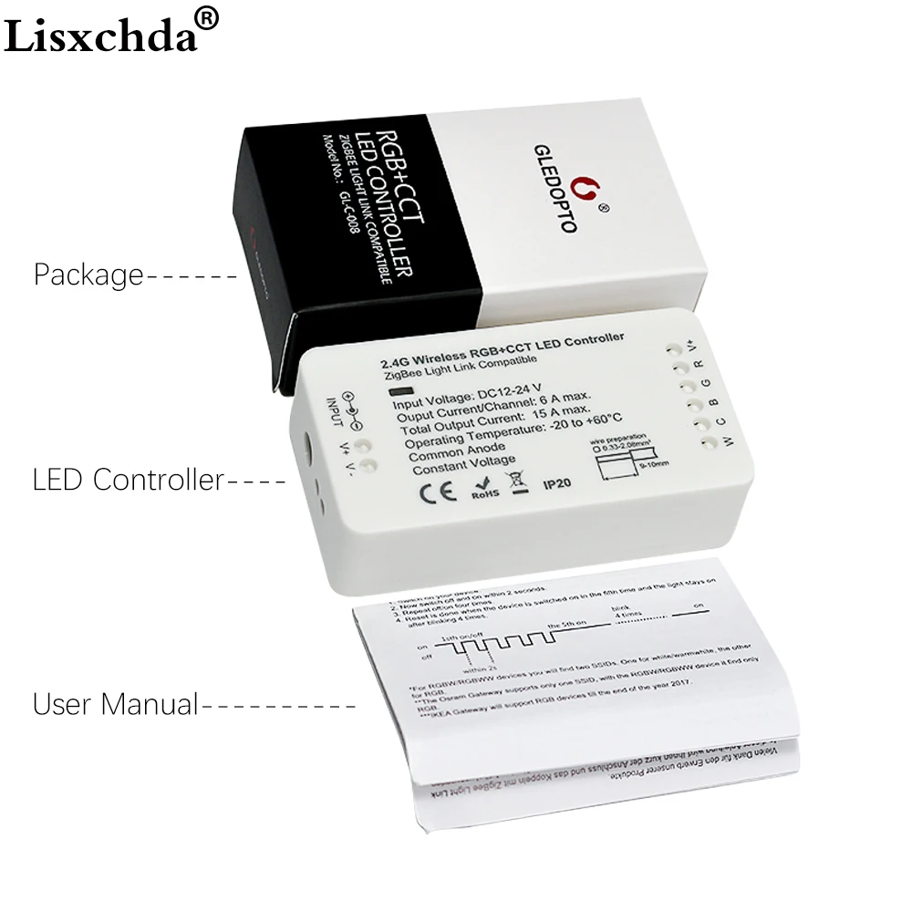 Светодиодный контроллер ZIGBEE совместимый с Echo RGB + CCT/WW/CW Контроллер zigbee диммер