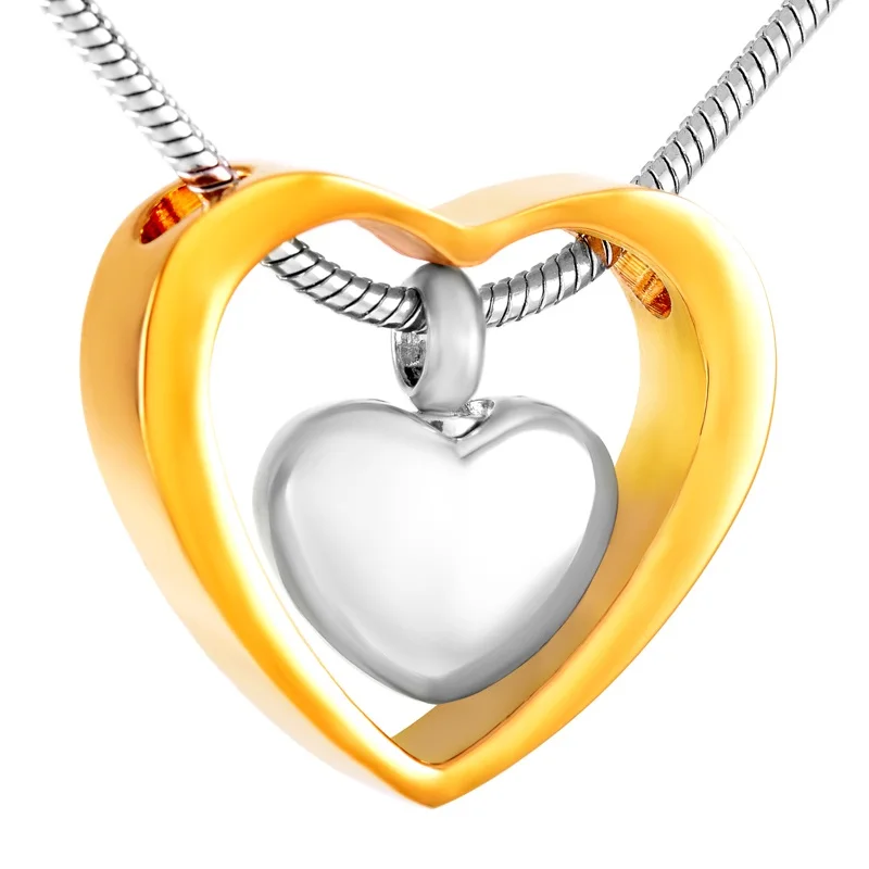 

IJD8078 Gold Heart Within Heart Cremation Ash Necklace Stainless.S Double Heart Bolden Memorial Cremation Jewelry Urn Necklace