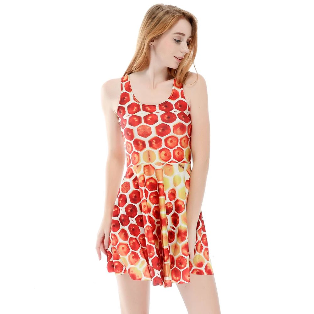 Hot sale New arrival Fashion 3D Women orange garnet print silm Expansion sleeveless dress drop shipping/ Free shipping | Женская одежда