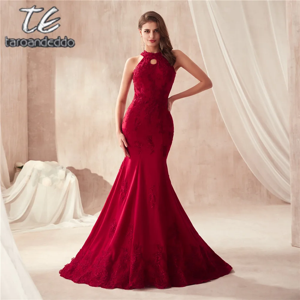 

Halter Neckline Keyhole Burgundy Wine Red Mermaid Prom Dress 2022 Vestidos de Festa Party Gown Hot Sale Evening Dress