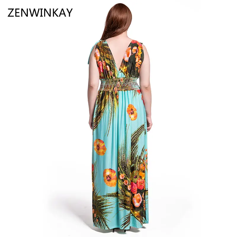 2017 Случайные Женщины Сарафан Макси Dress Цветочные Длина Пола Спинки Summer Beach Плюс