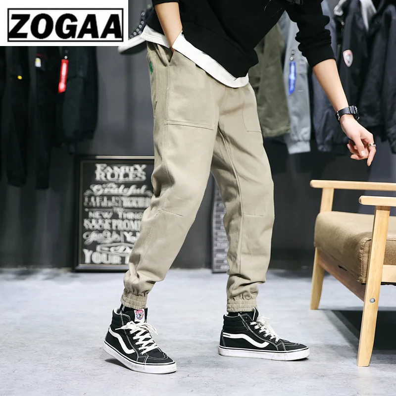 

ZOGGA Spring Solid Safari Male Cargo Pants High-quality 100%cotton Mid-waist Ankle-length Men Pants Without Fade/shrink/pilling