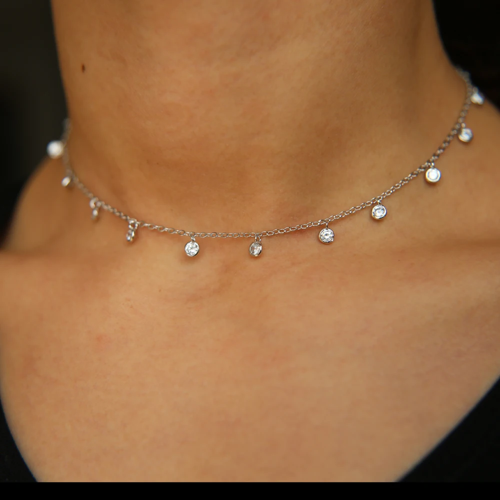 Ожерелье женское Короткое из фианита 32 + 8 см|link chain|short necklacenecklace layer |