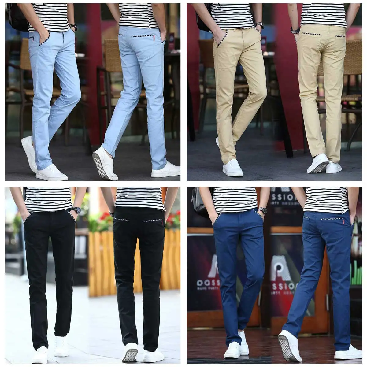 Стрейчевые мужские облегающие повседневные брюки на плоской подошве 97% хлопок