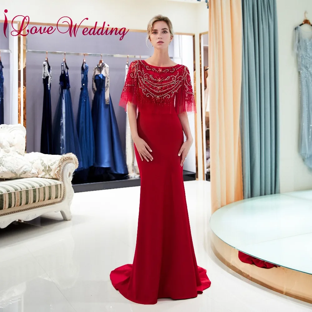 ILoveWedding овальным воротником тяжелый с бисером темно-синее спандекс Русалка