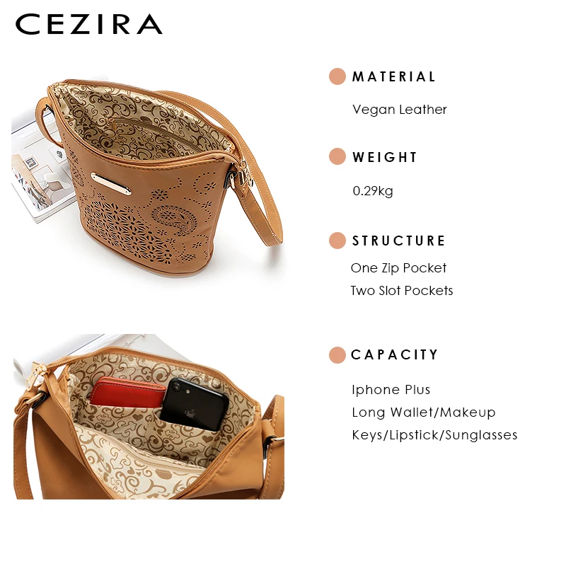 CEZIRA Ретро стиль веганская кожаная сумка-мессенджер для девочек Повседневная PU
