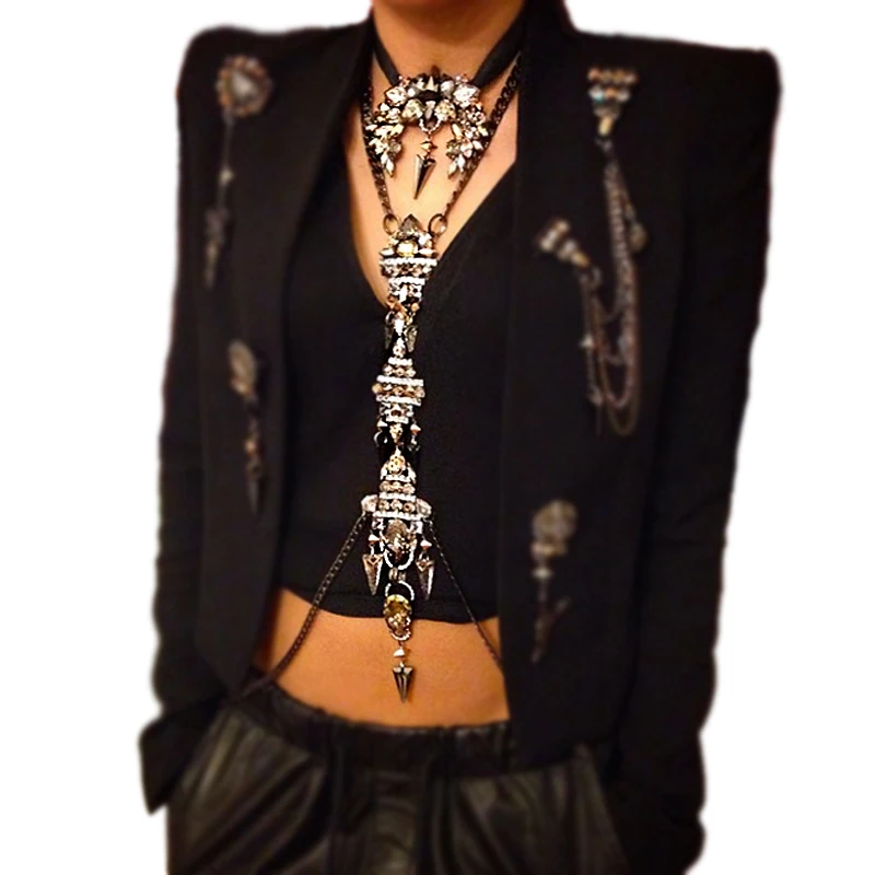 Vodeshanliwen Роскошная Цепочка с кристаллами ожерелье модная Очаровательная цепочка