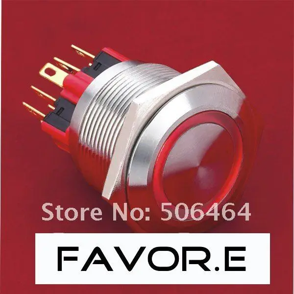 

Stainless steel 25mm IP65 5A/250VAC ring illuminated 2NO 2NC Momentary LED metal Push Button light Switch Flat round