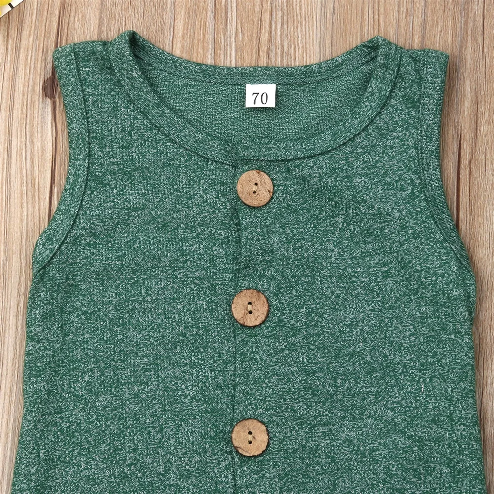Baby Summer Clothing Cotton Infant Romper Kids Baby Boy Girl Clothes Sleeveless Solid Single Breasted Casual Jumpsuit 0-24M