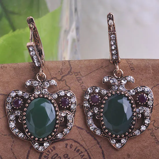 Женский винтажный комплект из колье и серёг Blucome красный в форме короны с