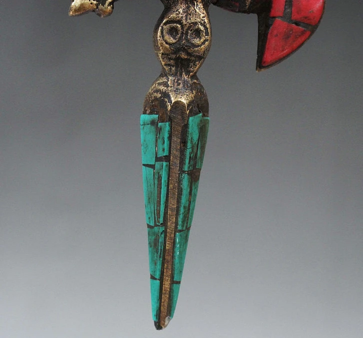 SCY Buddhism Bronze Inlay Turquoise Dorje Buddha Statue Phurba Dagger Holderal | Дом и сад