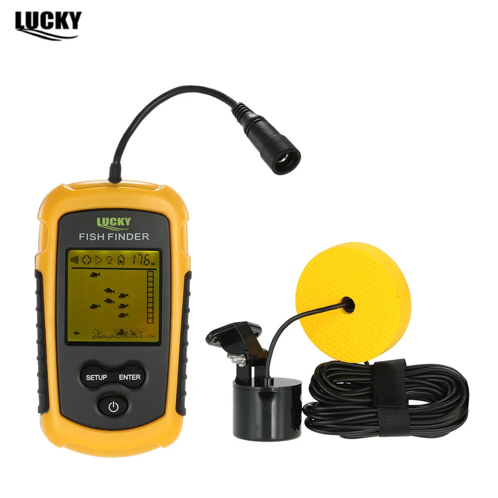 

Эхолот-рыболокатор Lucky, портативный беспроводной эхолот 100 м с сигнализацией, глубина 40 м/130 футов, гидролокатор для океанской реки, для рыбал...
