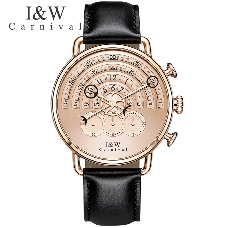 

CARNIVAL New Chronograph Men Watch Top brand Luxury Quartz Watch men Leather band Runway dial Sapphire Waterproof Fashion casual