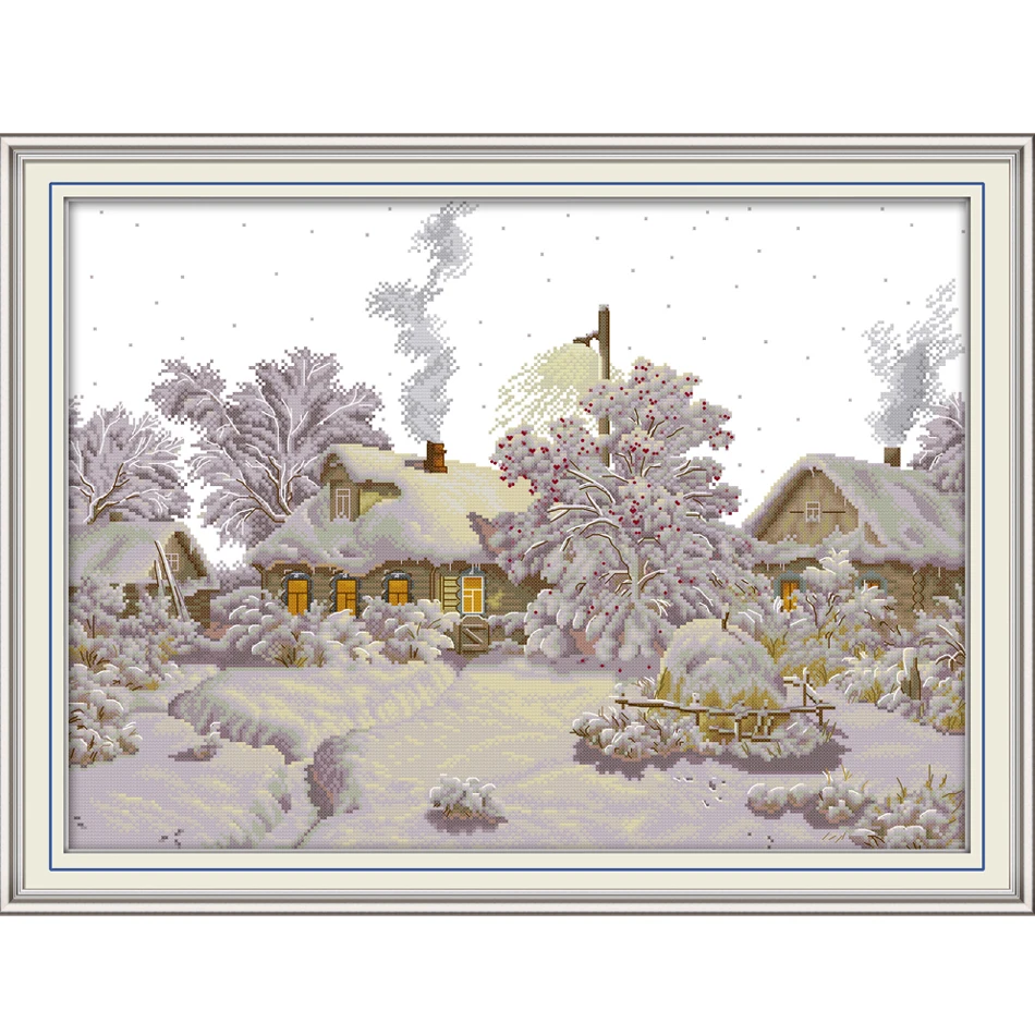 Joy Sunday, зимняя снежная сцена, Набор для вышивания крестиком, Набор для вышивания ткани с принтом, рукоделие, вышивка крестиком "сделай сам"