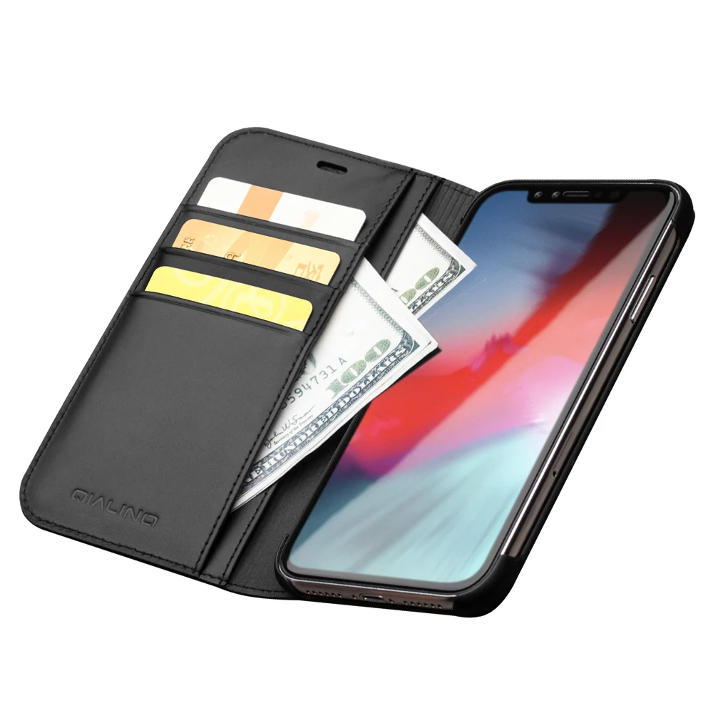 Чехол QIALINO для Iphone XS MAX Роскошный кошелек ручной работы из 100% натуральной кожи