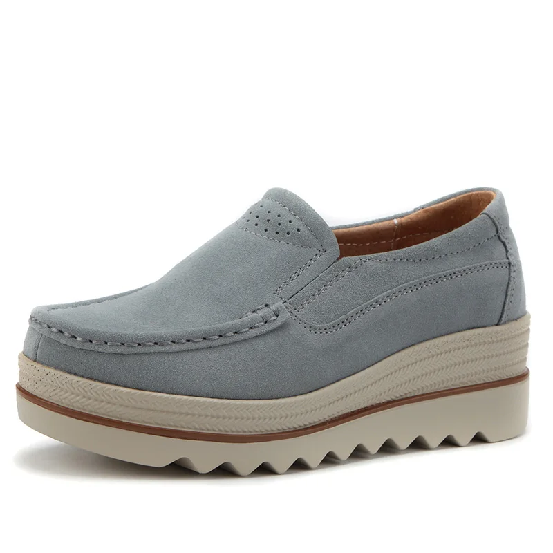 01 gray EOFK/Новинка; сезон весна-осень; женские мокасины на плоской подошве; замшевая обувь из натуральной кожи; женские лоферы без шнуровки; женские мокасины на платформе - Цвет: 01 gray