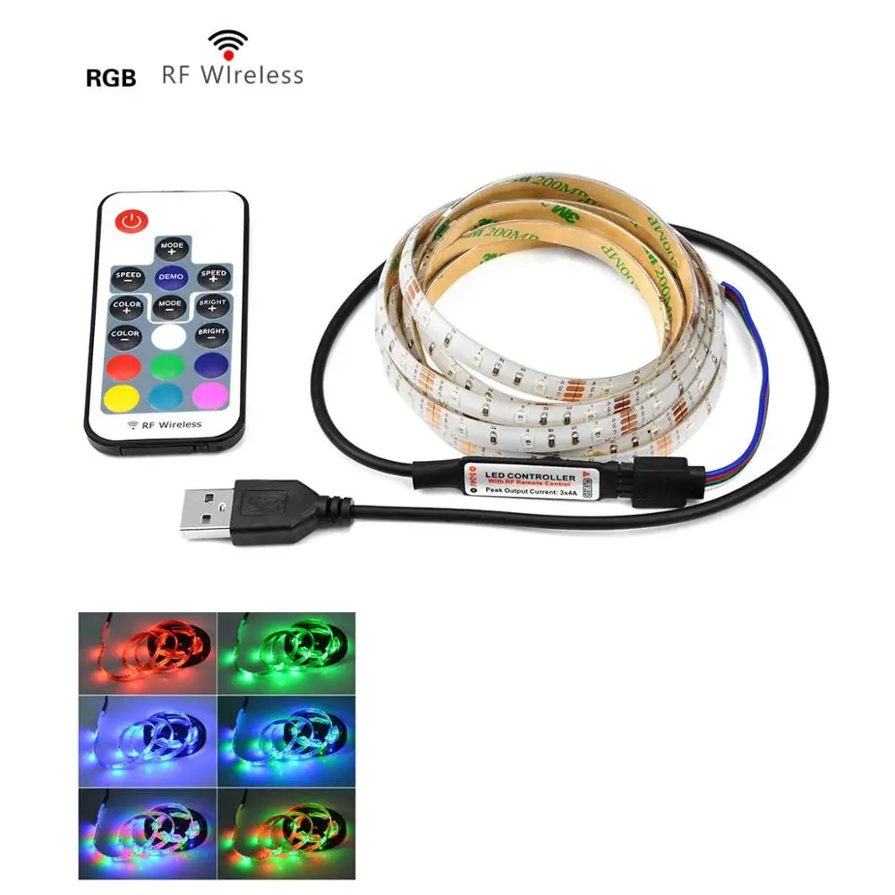 2835 RGB Светодиодная лента Водонепроницаемая DC 5 В USB светодиодный светильник лента гибкая лента 50 см 1 м 2 м 3 м 4 м 5 м с пультом дистанционного управления для ПК ТВ ПОДСВЕТКА - Испускаемый цвет: RF Remoter Controler
