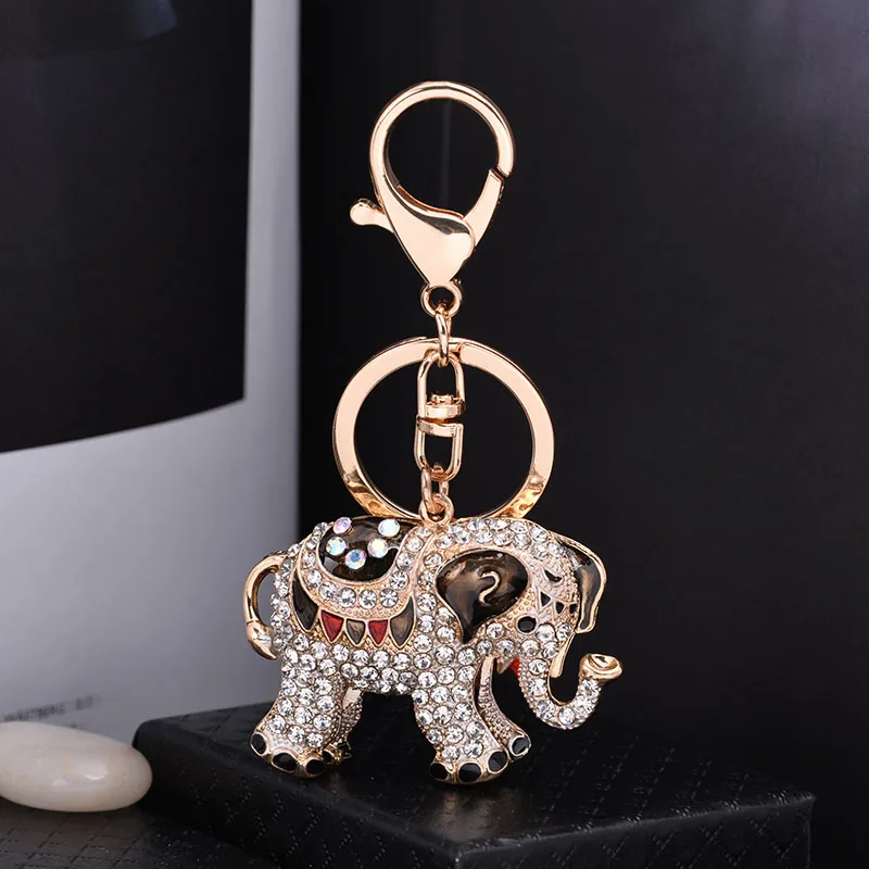 

2019 Fashion Metal Elephant Car Key chain Rhinestone Keychain Key Ring Holder for Women Girls Pendant CH3591