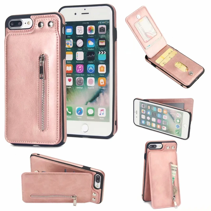 

LANCASE Wallet Case for iPhone 8 Zipper Leather Card Slots Handbag Cover for iPhone 8 Plus 7 6s X Business Case Magnetic TPU Bag