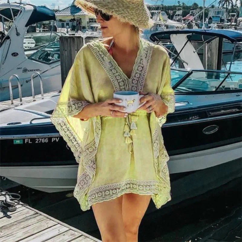 Женская купальная одежда накидки рукав летучая мышь v образный вырез мини