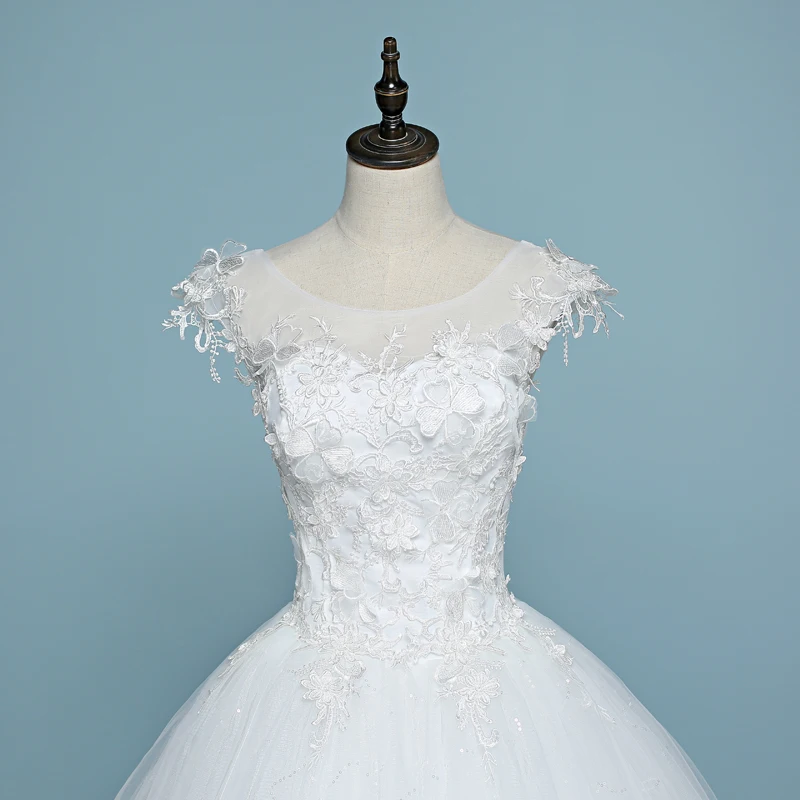 Vestido De Noiva О-образным вырезом Лидер продаж Кружево Дешевые Свадебное платье сделано в Китае applicue Сексуальная спинки Вышивка свадебное платье