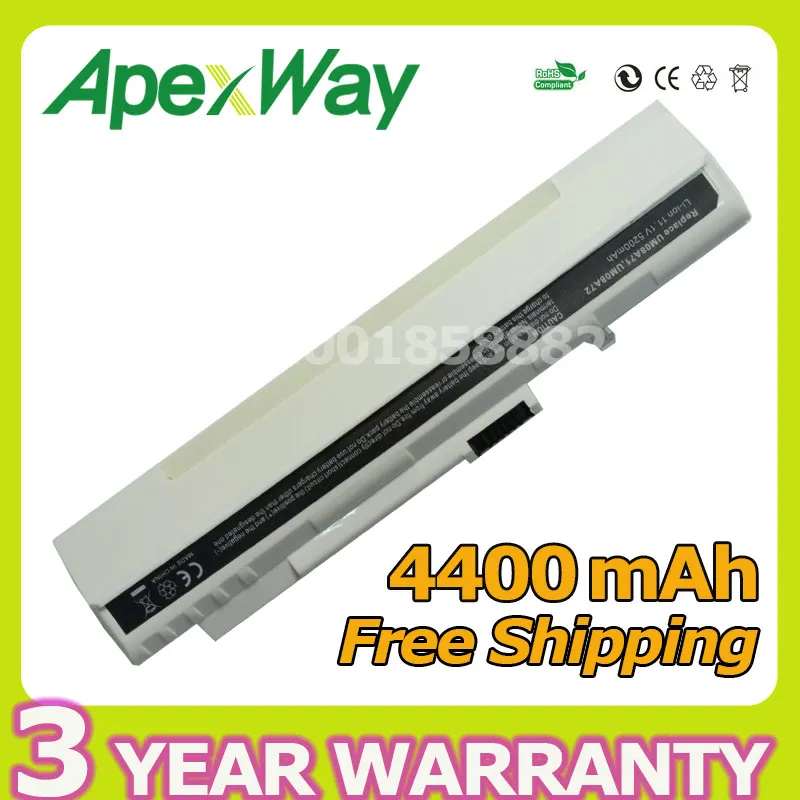 Аккумулятор Apexway для ноутбука Acer Aspire One 4400 мач A110 A150 ZG5 UM08A71 UM08A72 UM08A73 UM08B74 UM08A31