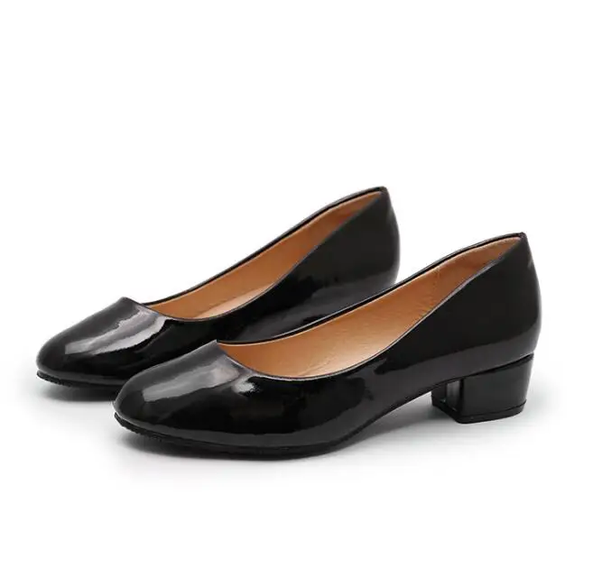 patent leather round 3 вида стилей кожаные туфли; женские туфли-лодочки на квадратном каблуке средней высоты в сдержанном стиле; женские весенние офисные туфли из органической кожи; женские деловые туфли на высоком каблуке - Цвет: patent leather round