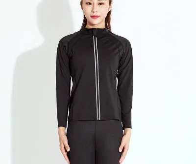 Zipper long sleeve Для женщин свитшот и штаны, пальто с поясом; сжигание жира живота штаны для бега, фитнес, тренажерный зал спортивные Костюмы для Вес потери - Цвет: Zipper long sleeve