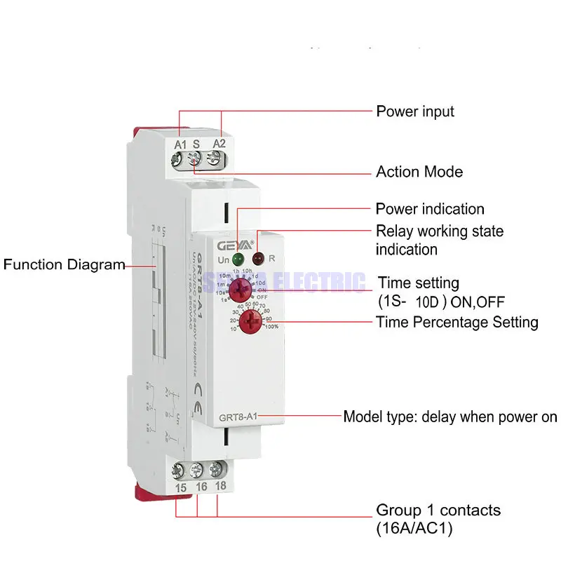 DIN Rail 16A 12V 24V 220V SPDT задержки по таймеру GRT8-A AC230V или переменного тока/DC12-240V Мощность на время задержки реле