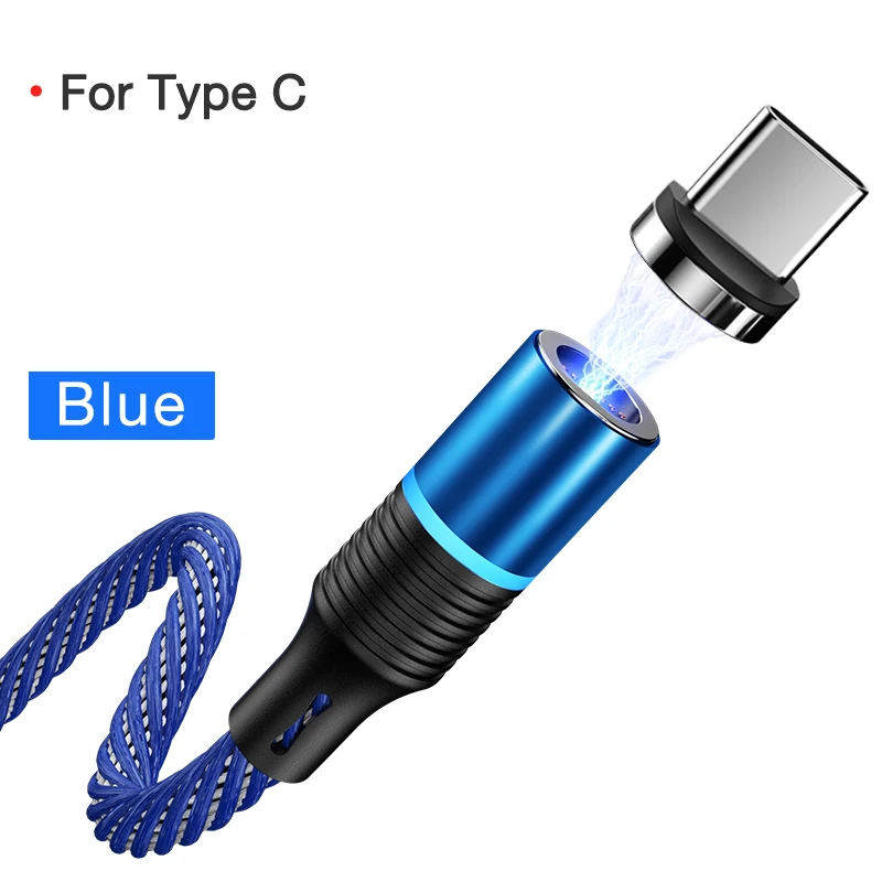 Blue for Type C Cafele новейший светодиодный QC3.0 Магнитный USB кабель для iPhone Micro USB кабель type C плетеный кабель зарядное устройство для samsung Xiaomi huawei - Цвет: Blue for Type C