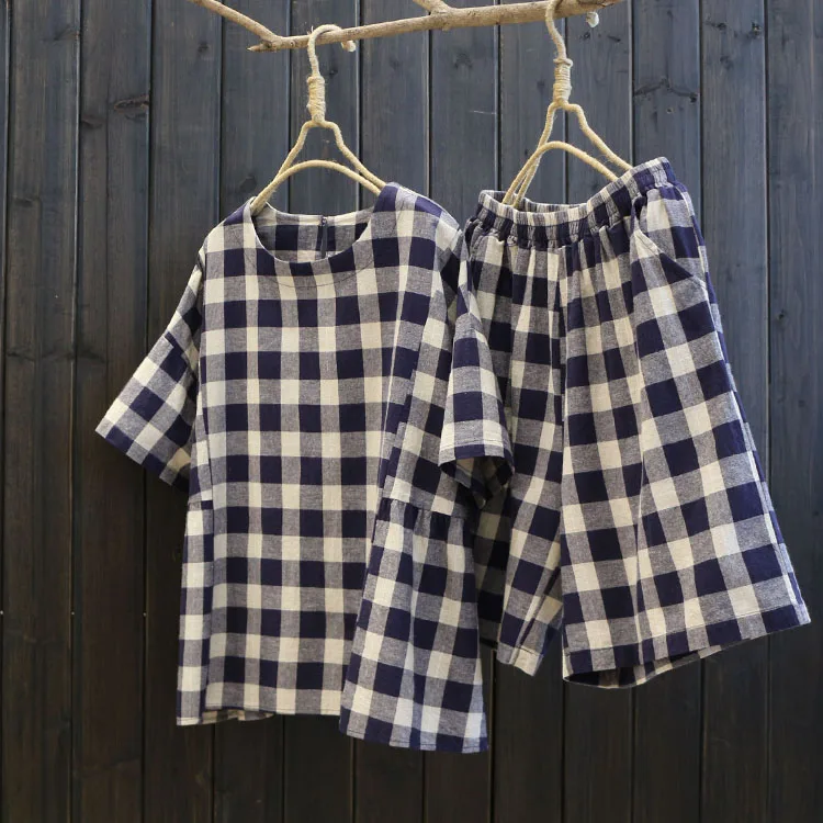 Для женщин из хлопка и льна футболка 2019 новые летние тонкий плед с круглым