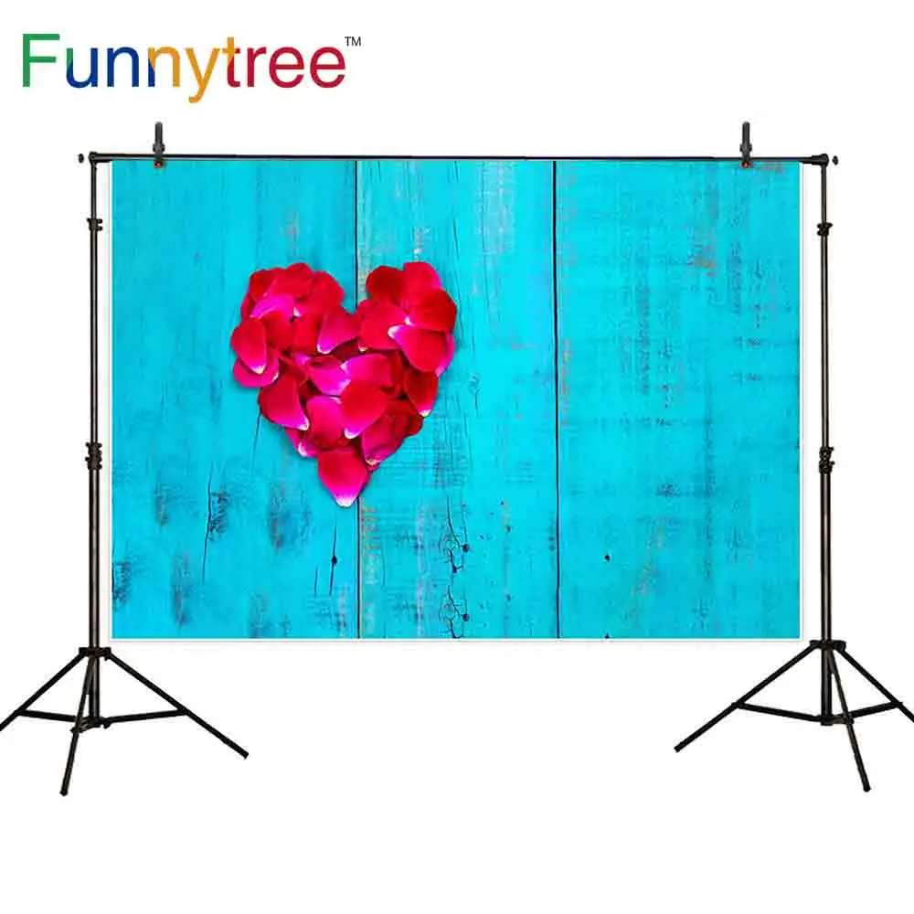 Фон для фотосъемки Funnytree украшение на годовщину красная роза синяя деревянная