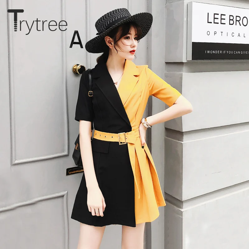 Платье Trytree женское повседневное с отложным воротником офисное ТРАПЕЦИЕВИДНОЕ