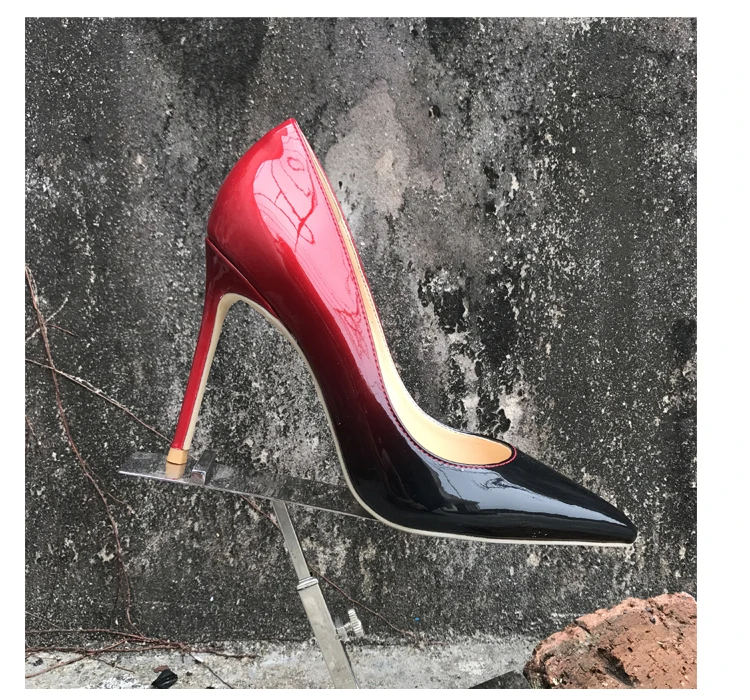 2021 free shipping Women black Gradient Patent Leather Poined Toe Stiletto high heel shoe pump HIGH-HEELED SHOE Wedding shoes | Обувь