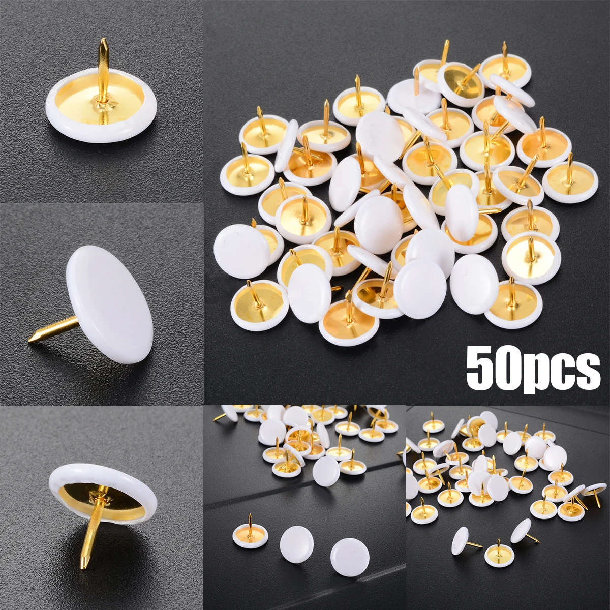 50pcs White Round Shape Push Pins Thumb Tacks for Office School Notice Board Cork Board Paper gold feather shape thumbtacks creative metal push pins for memo board or cork board 9pcs set home office stationery gift set