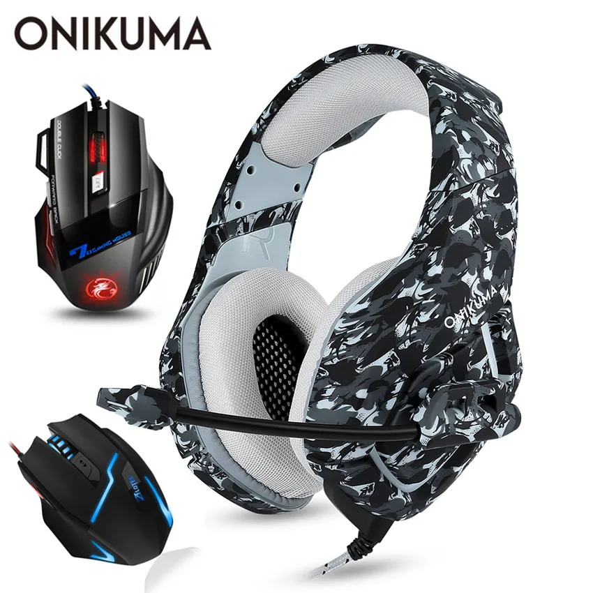 ONIKUMA PS4 гарнитура Casque PC Gamer Bass Игровые наушники с микрофоном + Проводная USB игровая