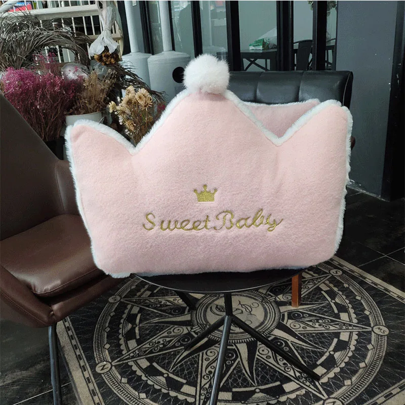 Pink Crown Плюшевый шар Подушка с вышивкой Детская комната Декор Детский день рождения подарок на год Рождественская декоративная подушка звезда/Луна/Любовь/Облако - Цвет: Pink Crown