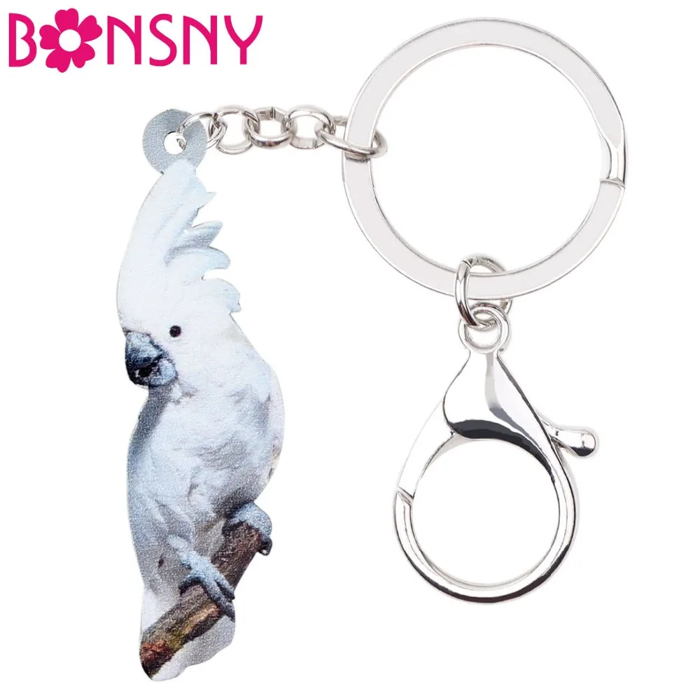 Bonsny акриловый белый брелок для ключей в виде птицы какаду кольцо модное