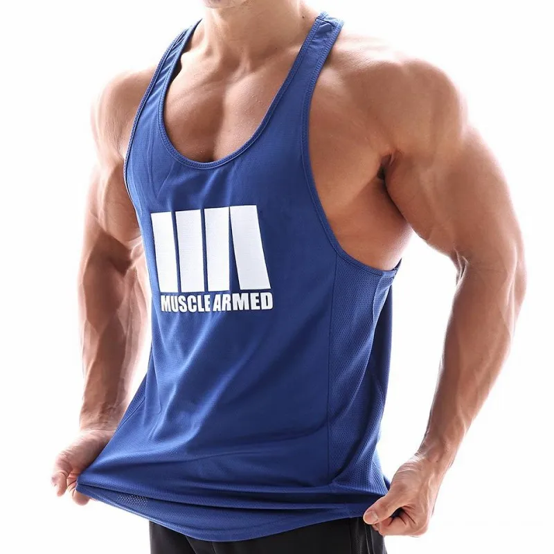 Blue Vest Новая мода быстросохнущие рубашки без рукавов майка для мужчин Фитнес рубашка мужская фуфайка для бодибилдинга тренажерные залы жилет для фитнеса мужчин - Цвет: Blue Vest