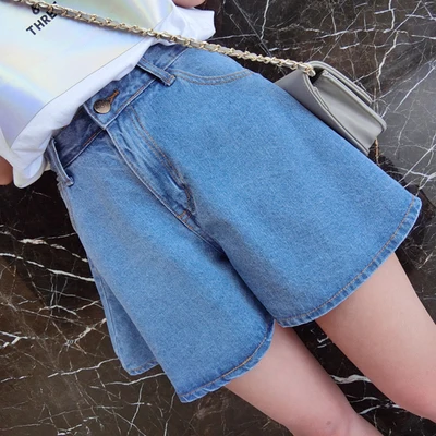 Женские шорты в Корейском стиле Ulzzang, свободные, широкие, женские, студенческие, женские, ретро, летнее модное высококачественное, однотонные - Цвет: light blue 1
