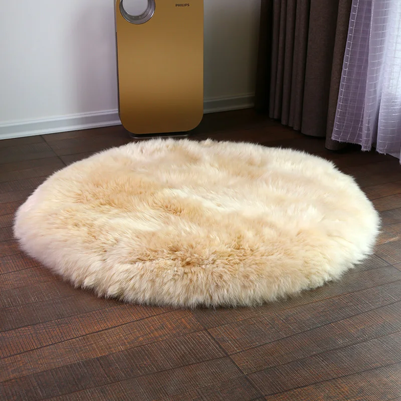 Большой круглый 100 см настоящий коврик из овчины для домашнего декора овечья кожа