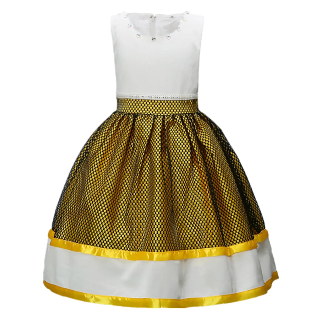 Girl Dress Puff Princess Sleeveless Rhinestone Metal Color Wave Point Party | Детская одежда и обувь