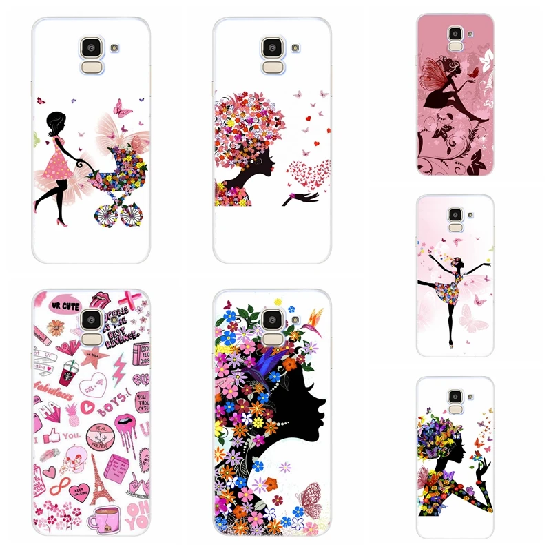 Case For Samsung Galaxy A30 A50 J1 J3 J4 J5 J6 J7 A3 A5 A7 A8 2016 2017 2018 Soft TPU Silicone Flower girl Cover D062 |