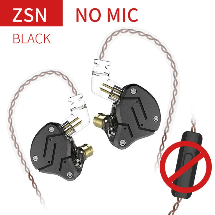 ZSN Black No Mic KZ ZSN металлические наушники гибридная технология 1BA+ 1DD HIFI бас наушники в ухо монитор игровая гарнитура спортивные наушники с шумом - Цвет: ZSN Black No Mic