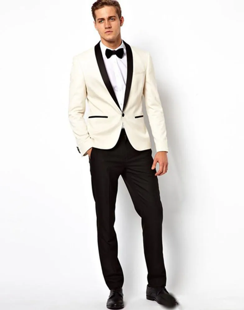 2019 на заказ Мужские свадебные костюмы шаль лацкан Slim Fit 2 шт. (куртка + брюки) Жених