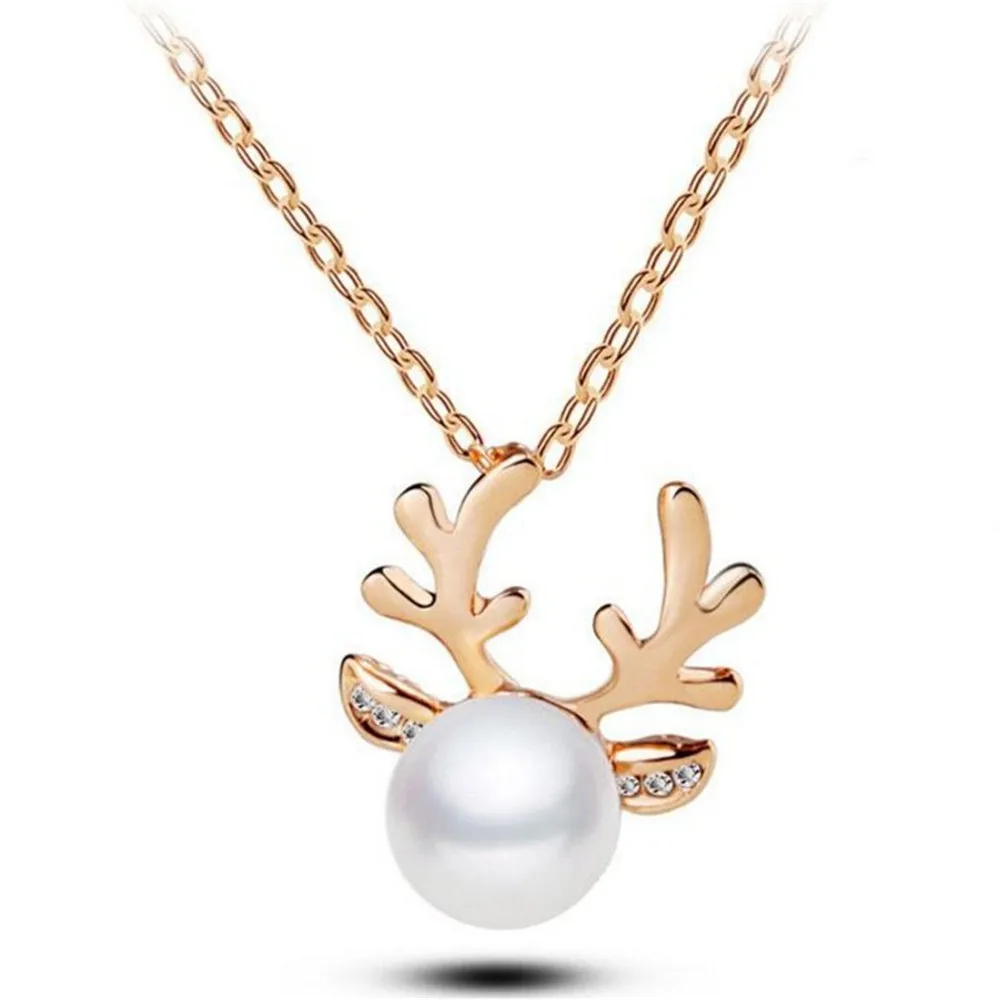 gold necklace 1 пара, элегантные,, модные, рождественские, жемчужные серьги с оленями, серьги-гвоздики для женщин, девушек, ювелирные изделия, вечерние, подарки - Окраска металла: gold necklace
