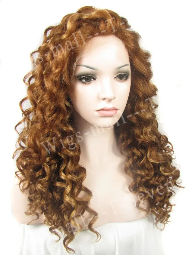 Afro Kinky Curly Style dirty Blonde Synthetic Lace Front Wig heat resistant Mixed Color drag queen wigs Free shipping |